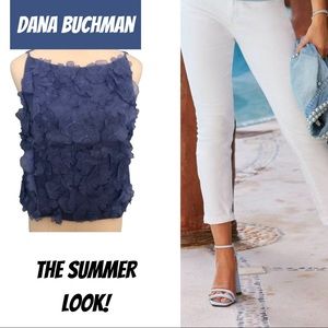 BEAUTIFUL SILK TOP WITH RUFFLED FLOWERS SIZE 6, SIDE ZIPPER-PERIWINKLE COLOR